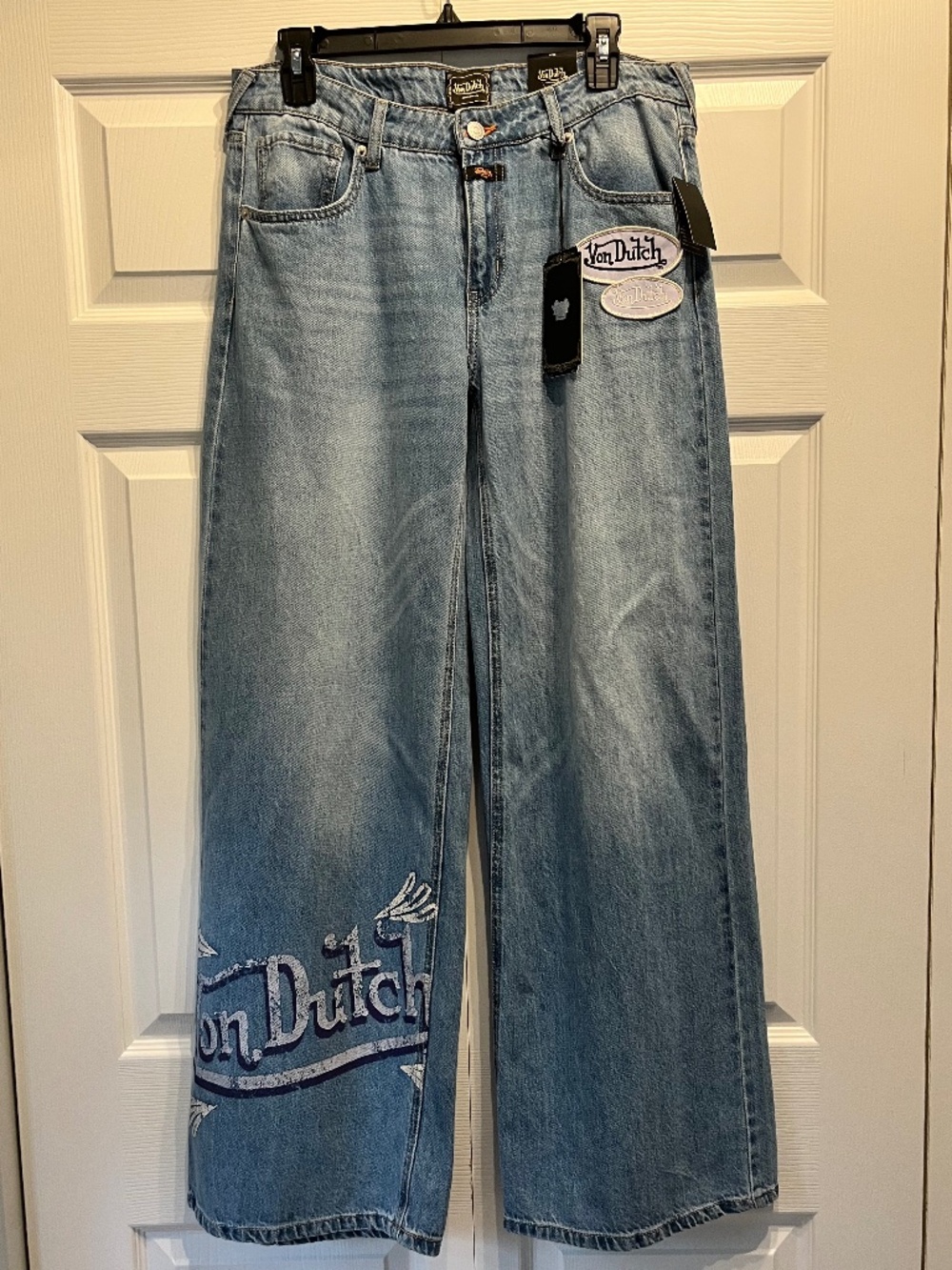 Von Dutch Women Extra Wide Leg Flare Jeans Loose sz 9 Patch Embroidered Y2K 90s